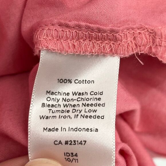 TALBOTS Women’s Top S Pink Keyhole Neck Short Sleeve 100% Cotton Blouse Pleated - Picture 6 of 12